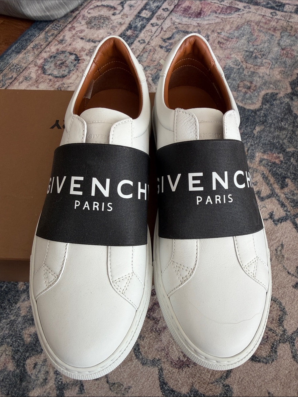 Givenchy White Leather Slip-On Sneakers with Black Logo Band